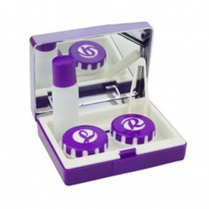 Sparset Kontaktlinsenbox mit Spiegel Violett 5 Stück