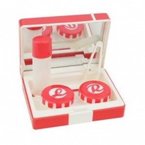 Sparset Kontaktlinsenbox mit Spiegel Rot Weiß 5 Stück